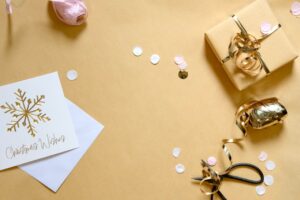 Christmas card and gift with confetti